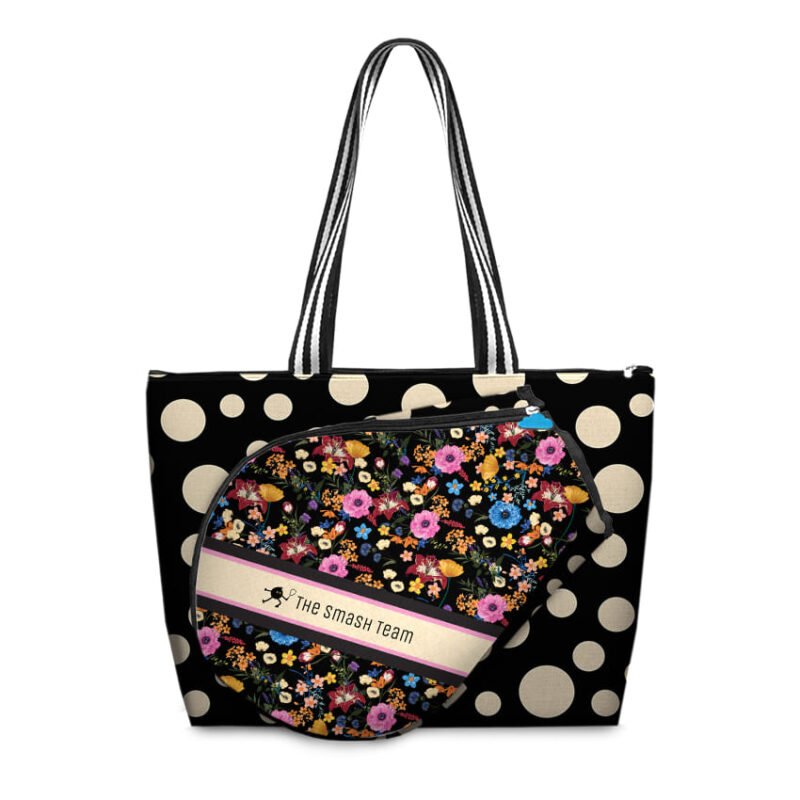 Tote Bag Racket Paddle Flowers and Dots